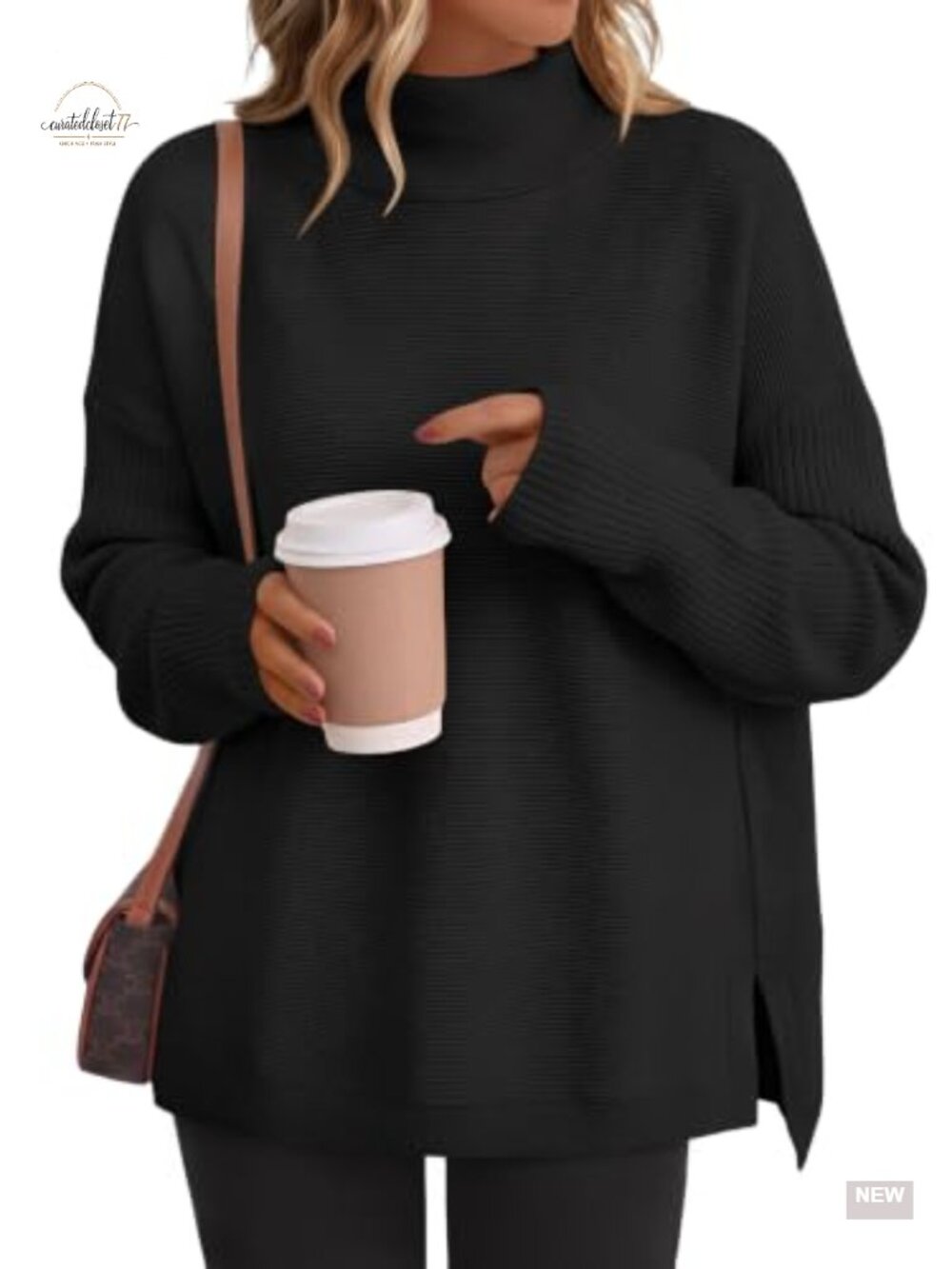 Mock Turtleneck Oversized Long Tunic Sweater Split Hem Pullover